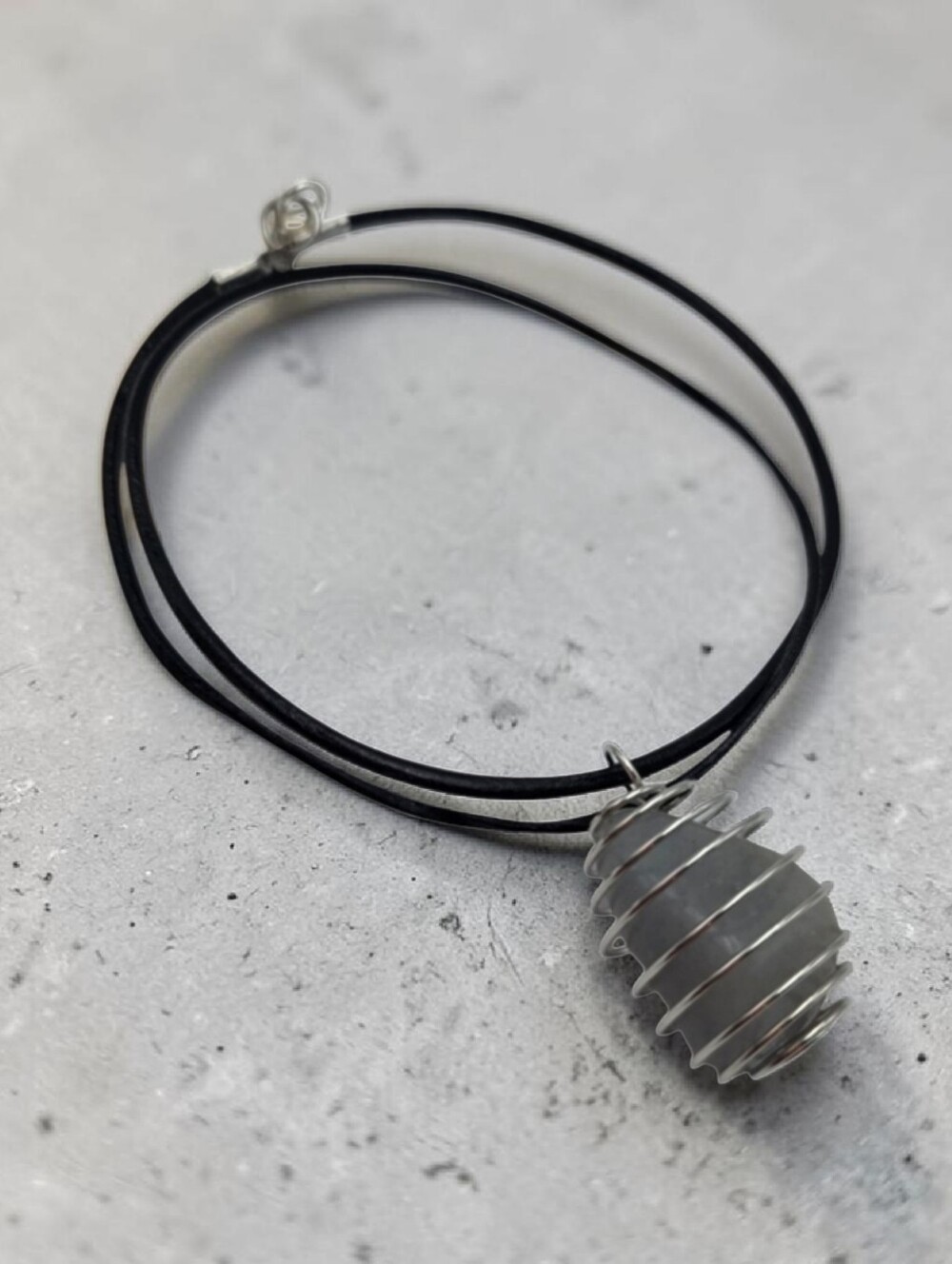 Blue Aventurine Pendant Silver Cage Necklace Black Cord Handmade Jewelry